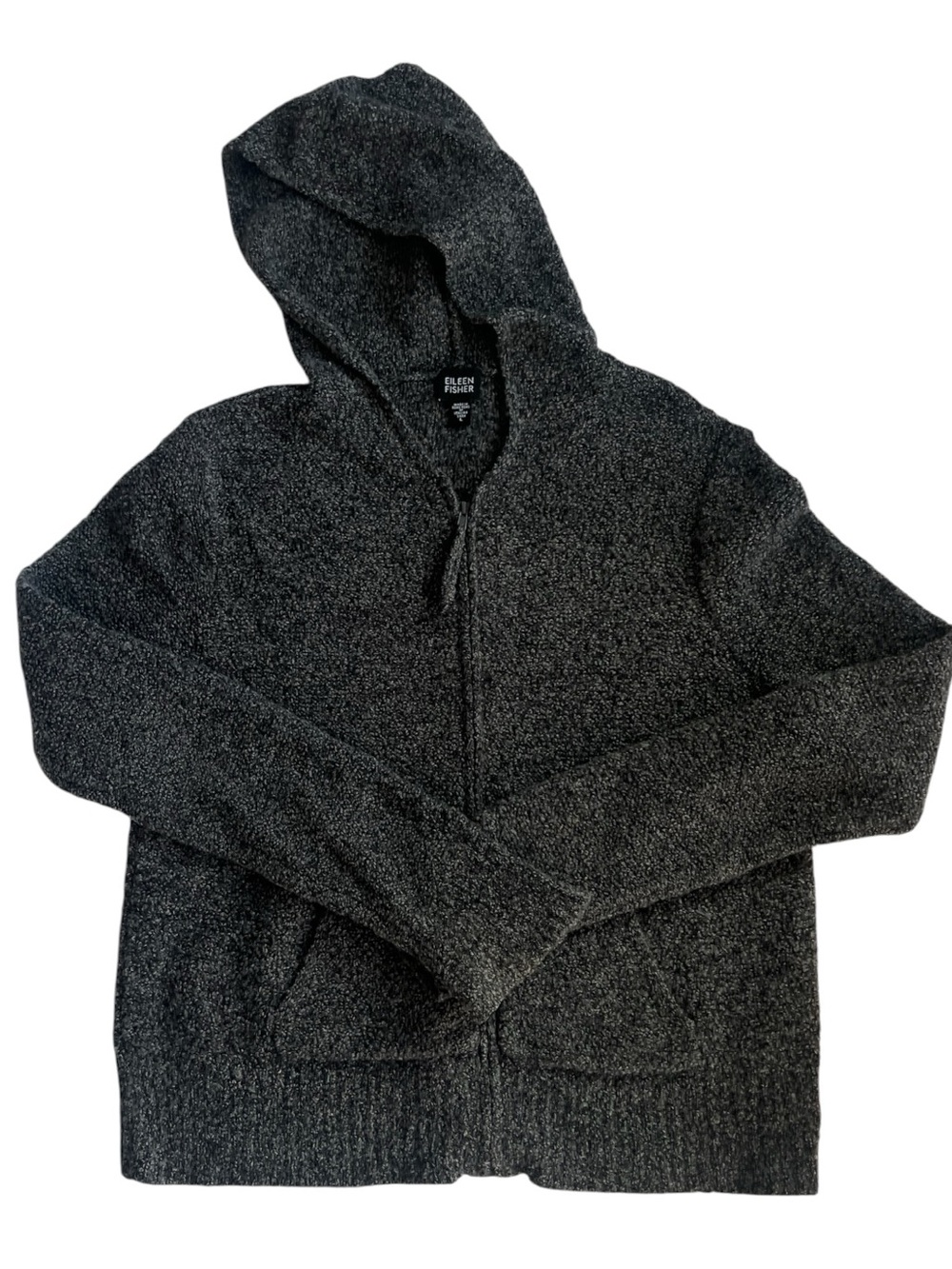 Eileen Fisher Bouclé Zip Hoodie Gray Wool Blend Quiet Luxury Sweater Sz L